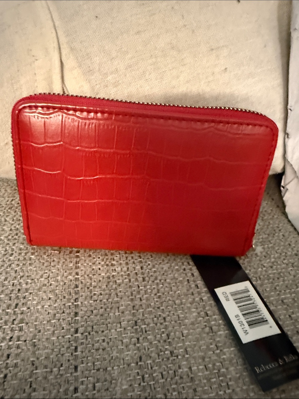Red Croc-Embossed Zip Wallet - Women